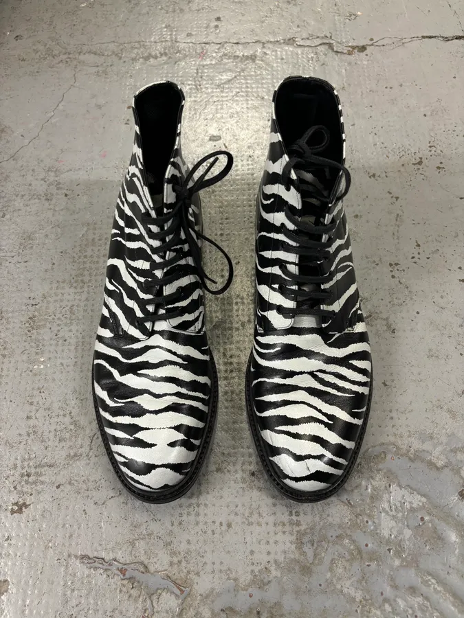 SS2014 Saint Laurent Black Zebra Leather Boots by Hedi Slimane - Image 3