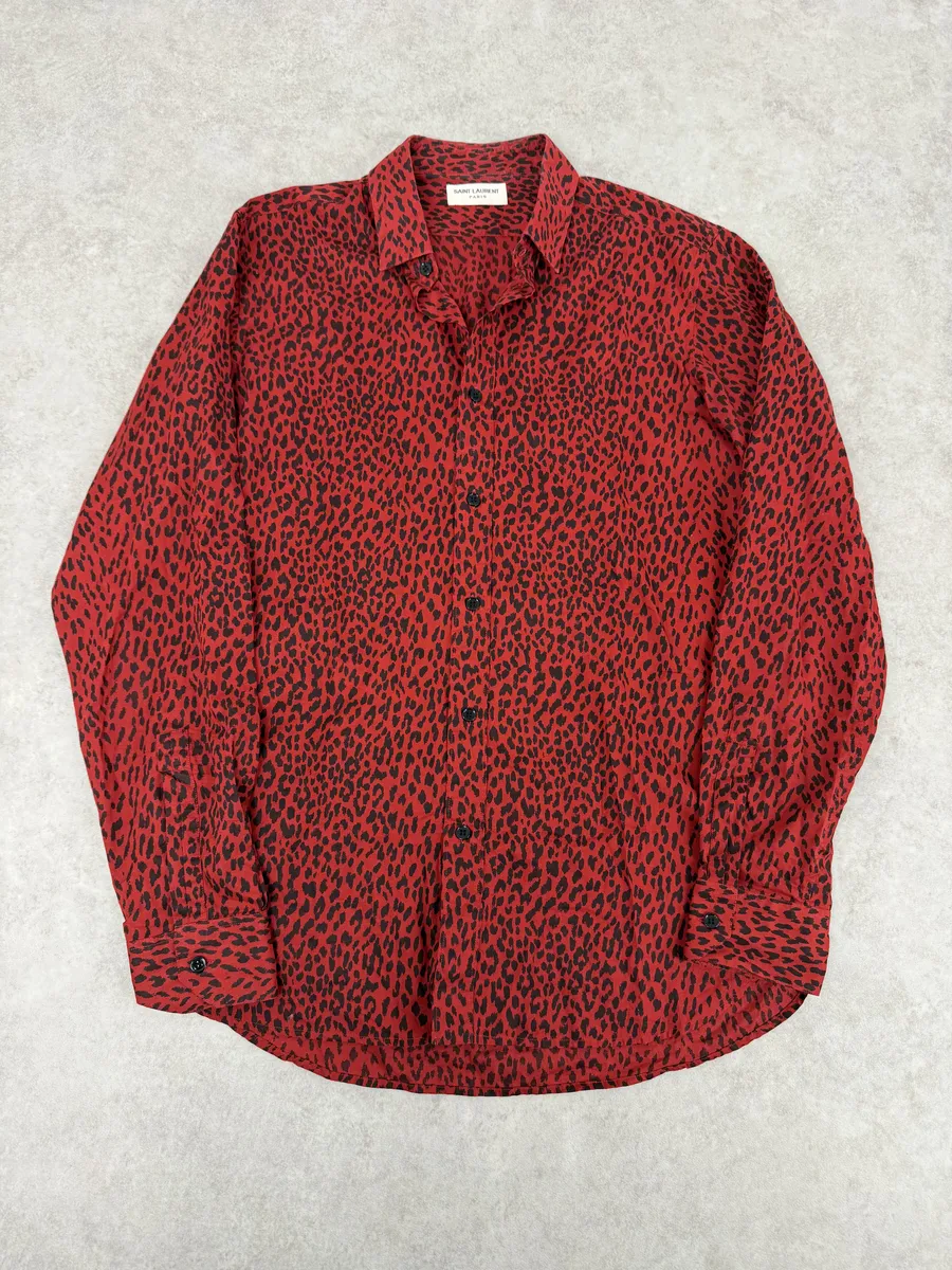 SS2014 Saint Laurent Red & Black Leopard Shirt