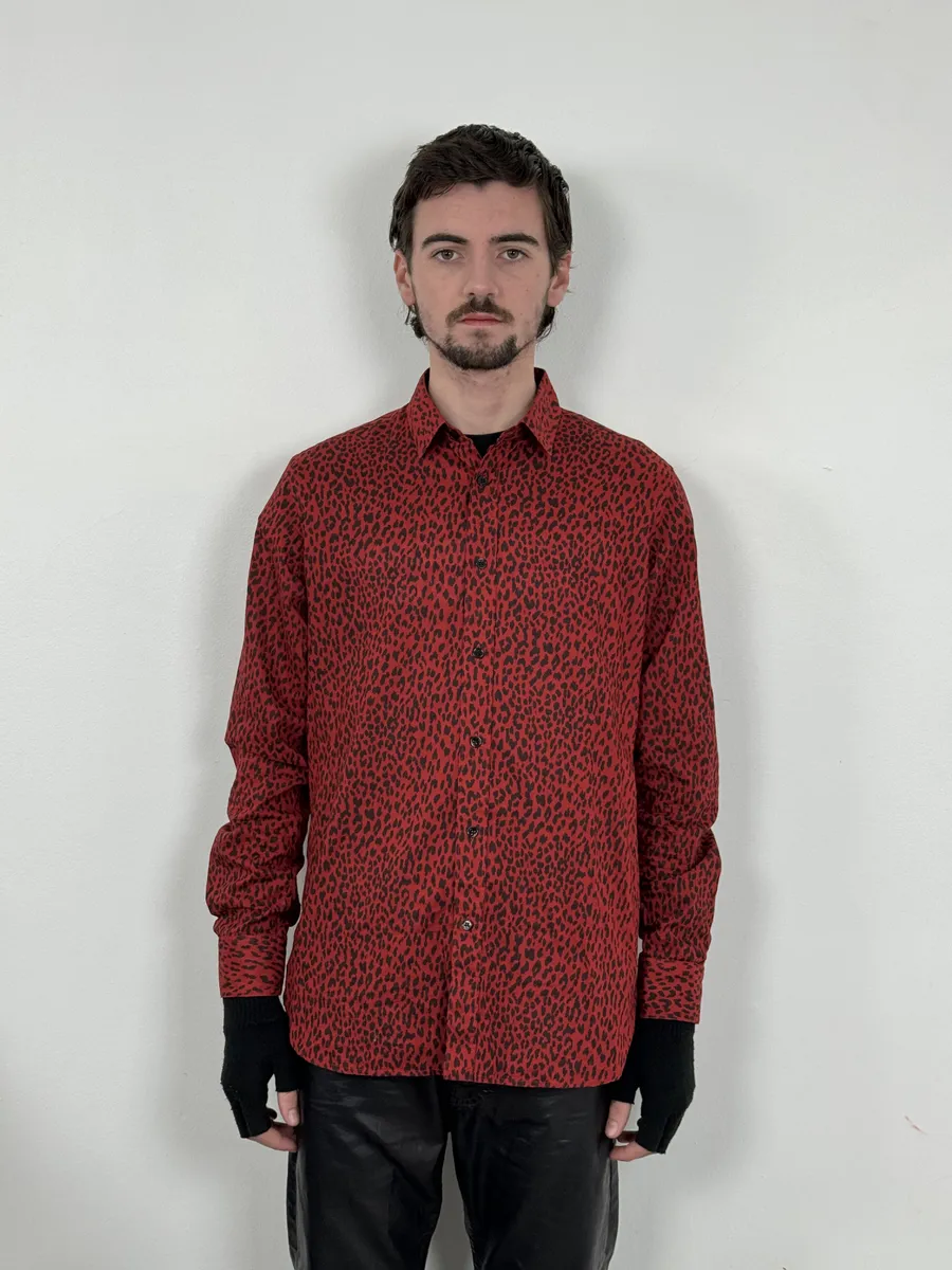 SS2014 Saint Laurent Red & Black Leopard Shirt - Image 3