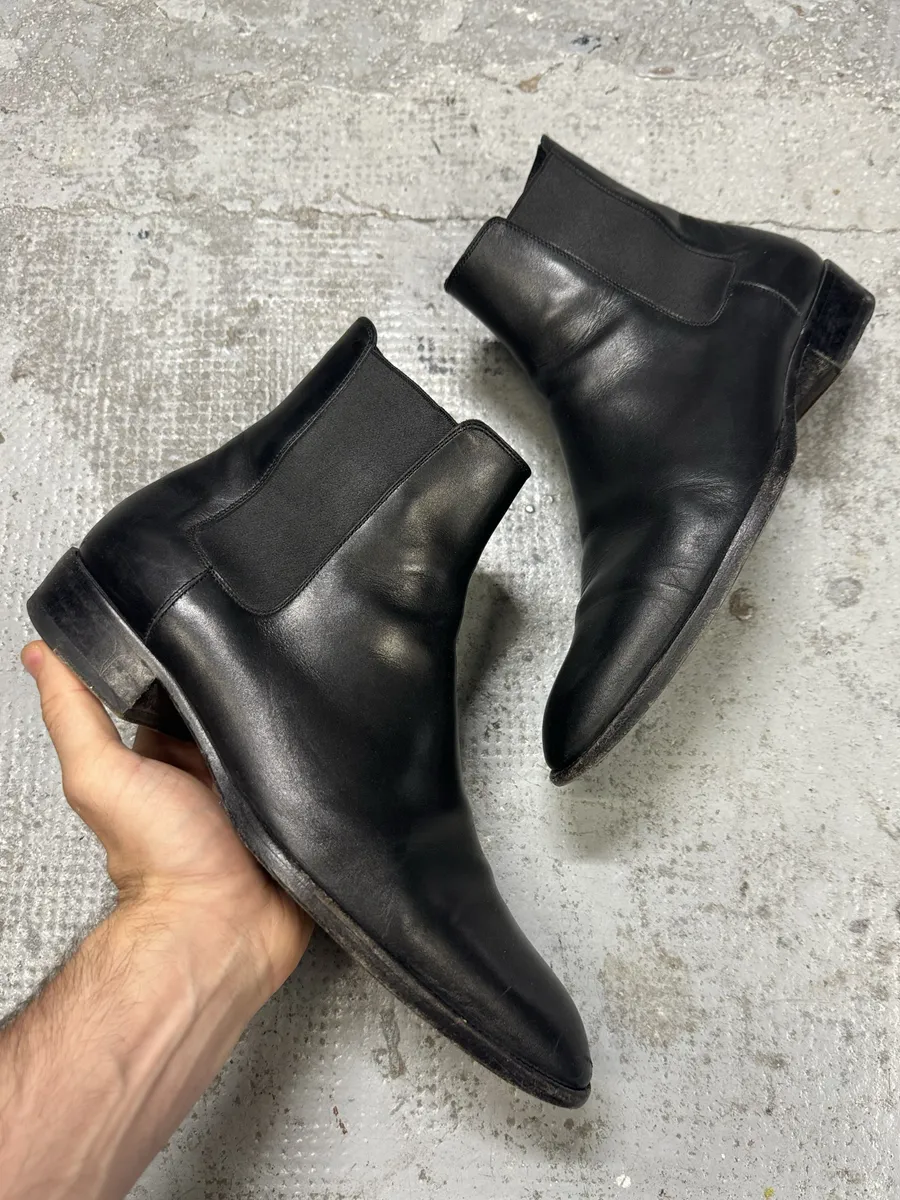 SS2014 Saint Laurent Wyatt Black Minimalist Leather Boots