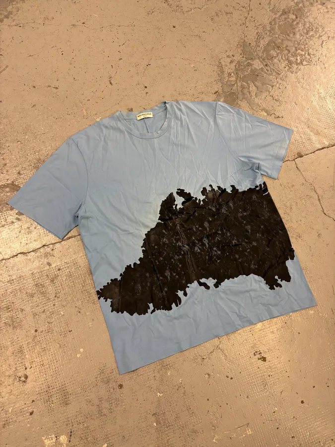 SS2015 Balenciaga Light Blue Ink Splatter T-Shirt - Image 4