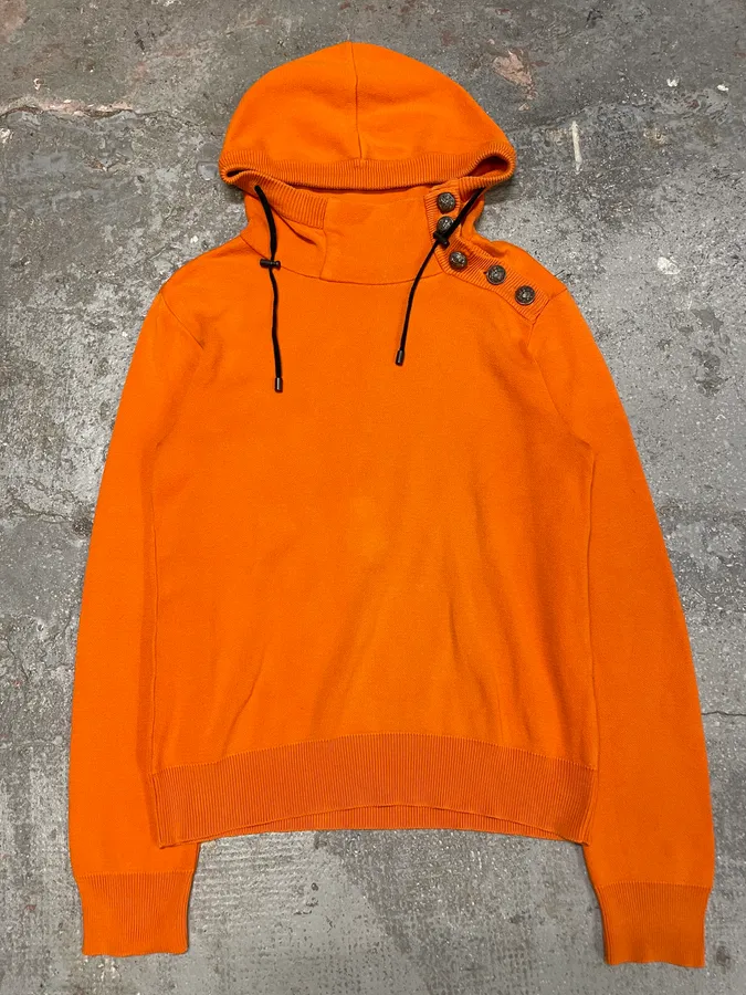 SS2015 Balmain Orange Hooded Buttoned Premium Sweater