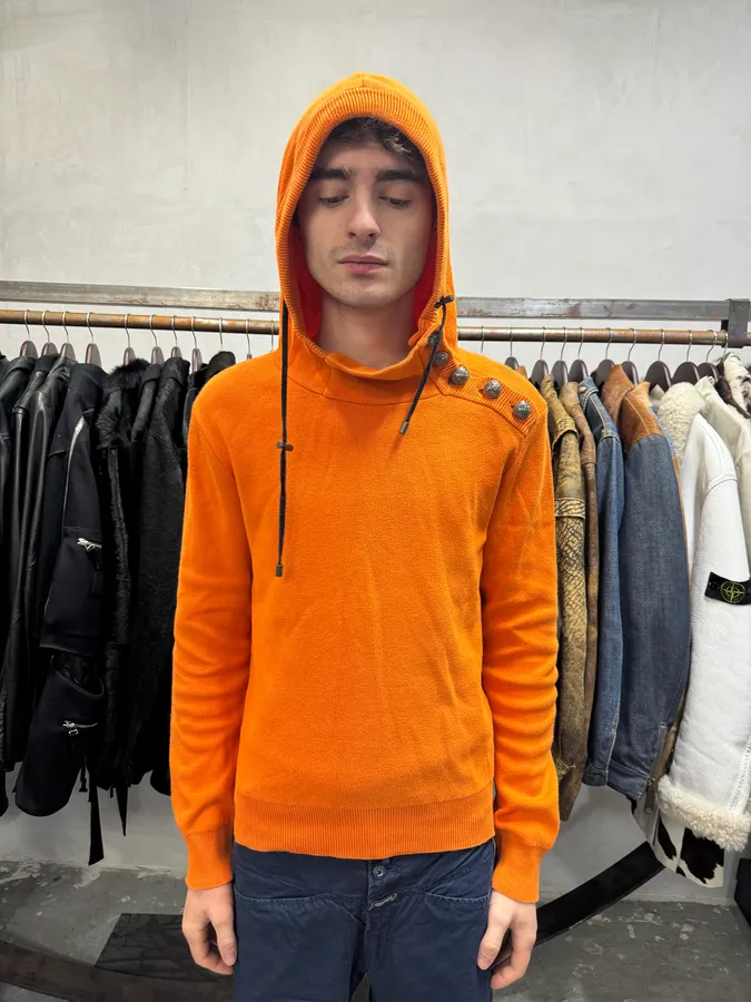SS2015 Balmain Orange Hooded Buttoned Premium Sweater - Image 2