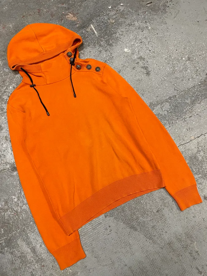 SS2015 Balmain Orange Hooded Buttoned Premium Sweater - Image 4