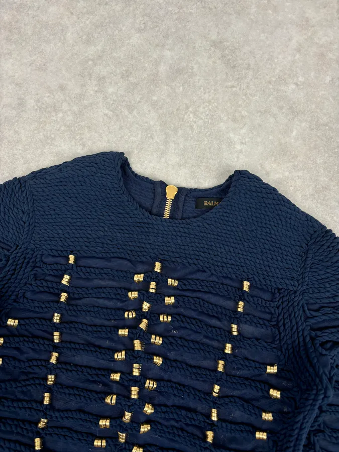 SS2015 Balmain x H&M Navy Gold-Beaded Blouse - Image 5