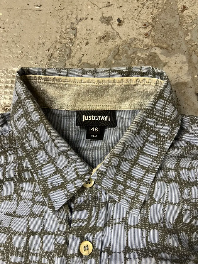 SS2015 Cavalli Corcodile Effect Olive White Shirt - Image 9