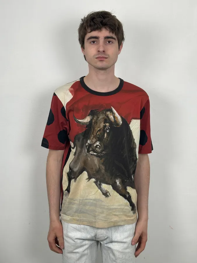 SS2015 Dolce & Gabbana Red Cotton Bull Print T-Shirt - Image 2