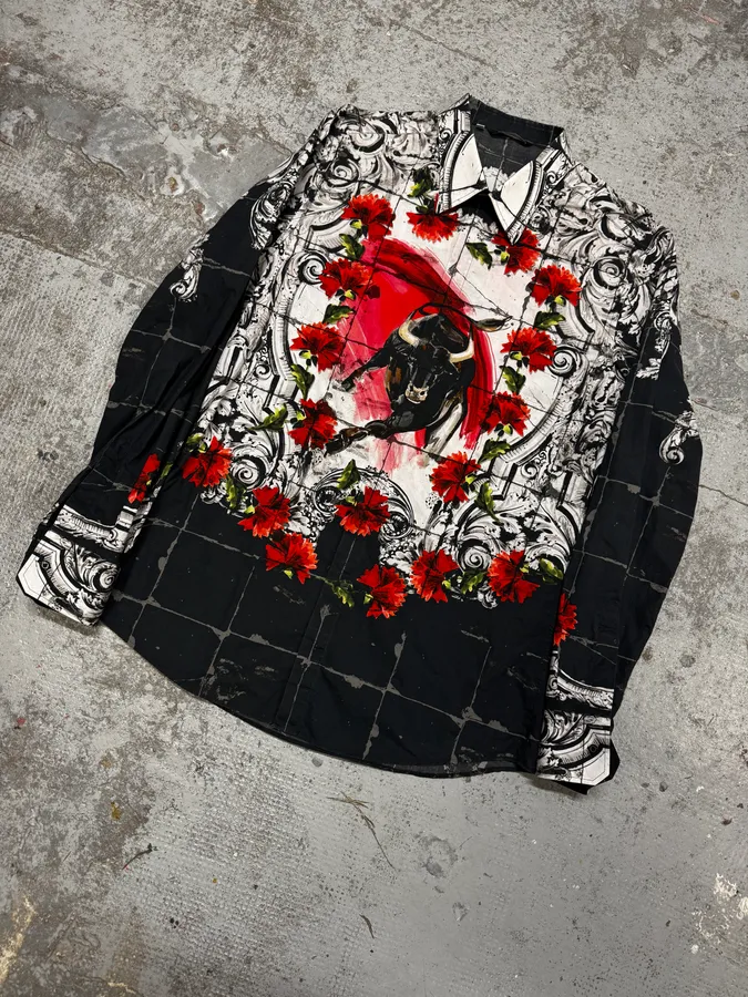 SS2015 Dolce & Gabbana Red & White Floral Bull Shirt - Image 6