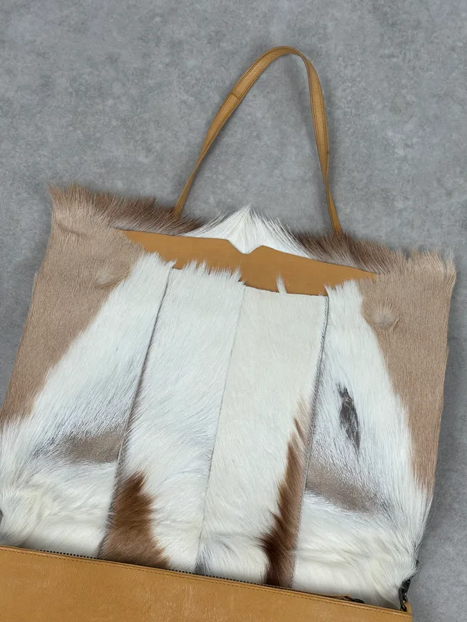 SS2015 Dries Van Noten Fur Beige Leather Shoulder Bag - Image 13