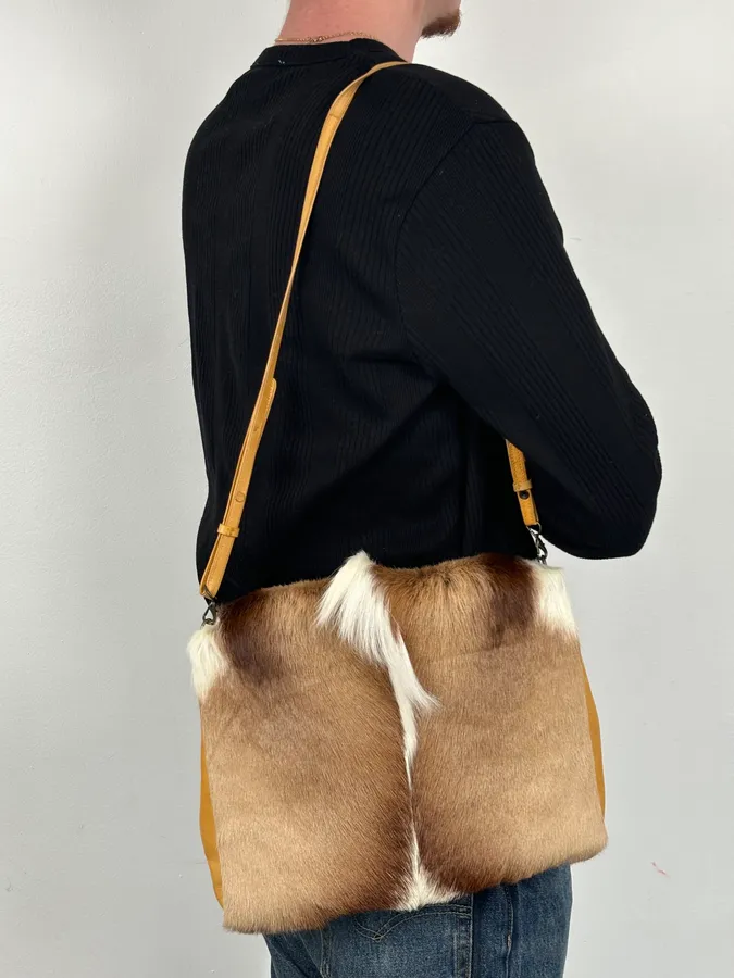 SS2015 Dries Van Noten Fur Beige Leather Shoulder Bag - Image 3