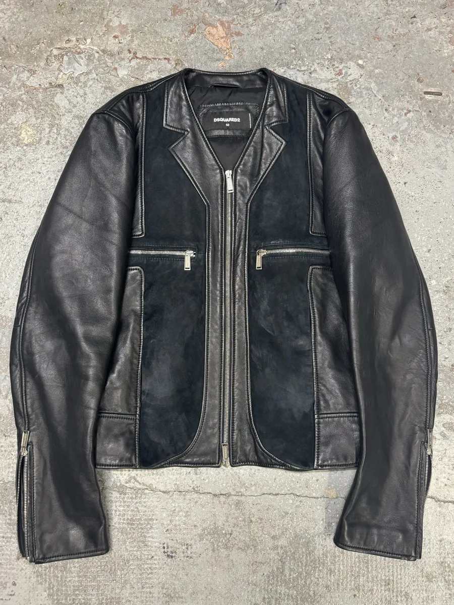 SS2015 DSquared2 Black Leather Hybrid Suede Leather Jacket