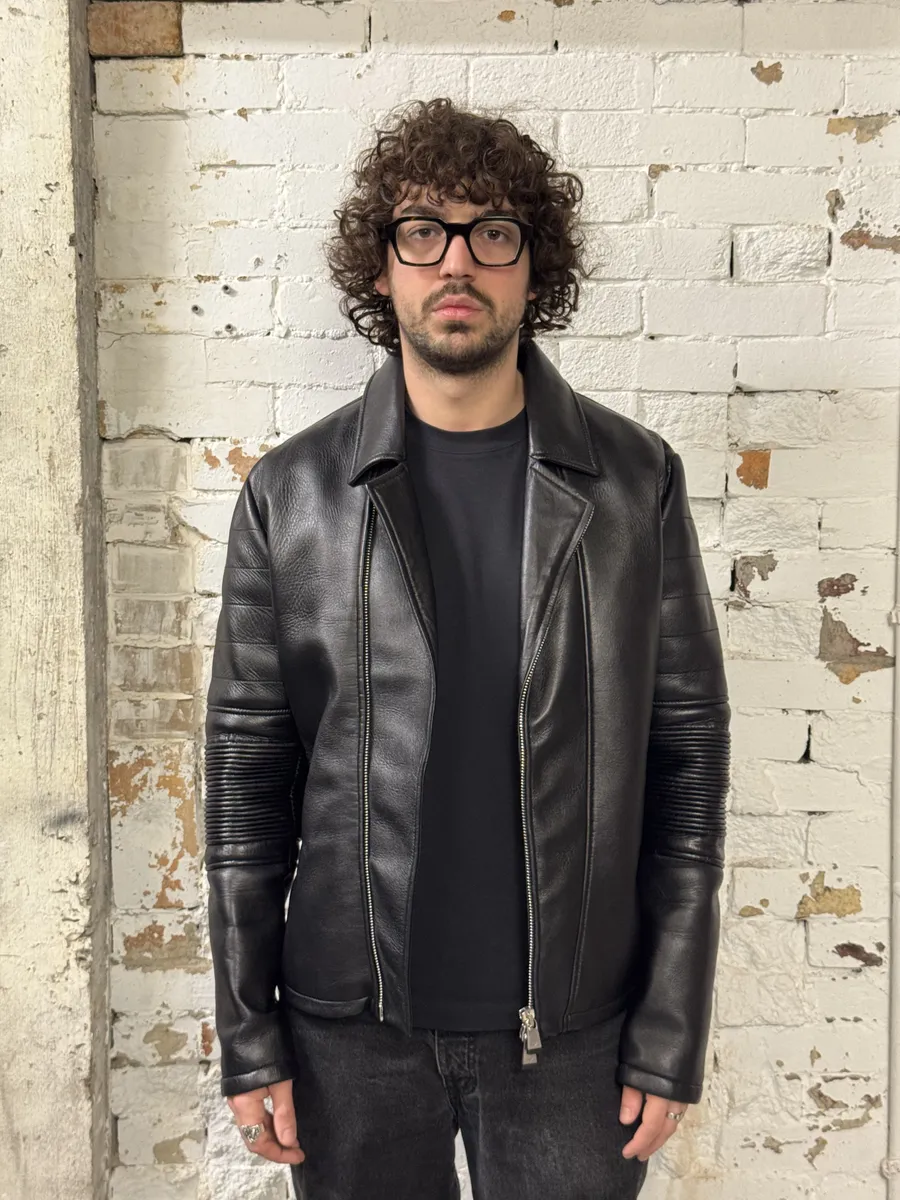 SS2015 Emporio Armani Black Asymmetrical Biker Leather Jacket - Image 3