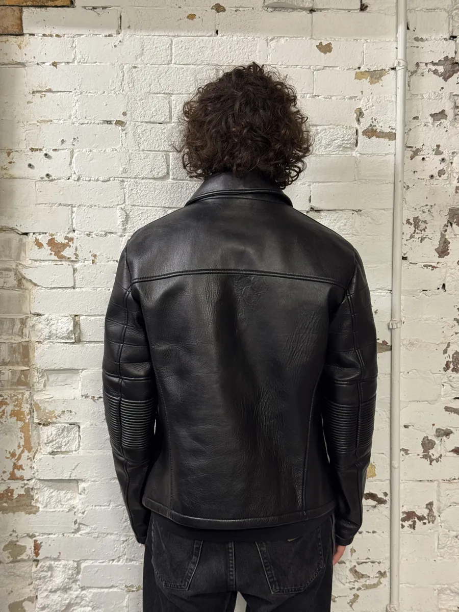 SS2015 Emporio Armani Black Asymmetrical Biker Leather Jacket - Image 4