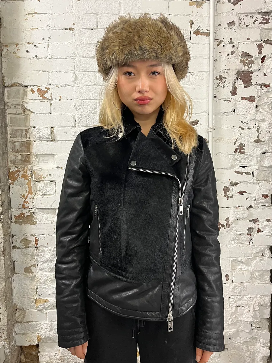 SS2015 Emporio Armani Pony Hair & Leather Black Perfecto Jacket - Image 2