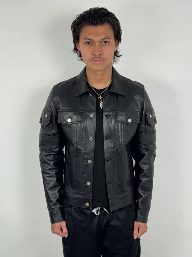 SS2015 Givenchy Black Leather Straps Trucker Jacket - Image 3