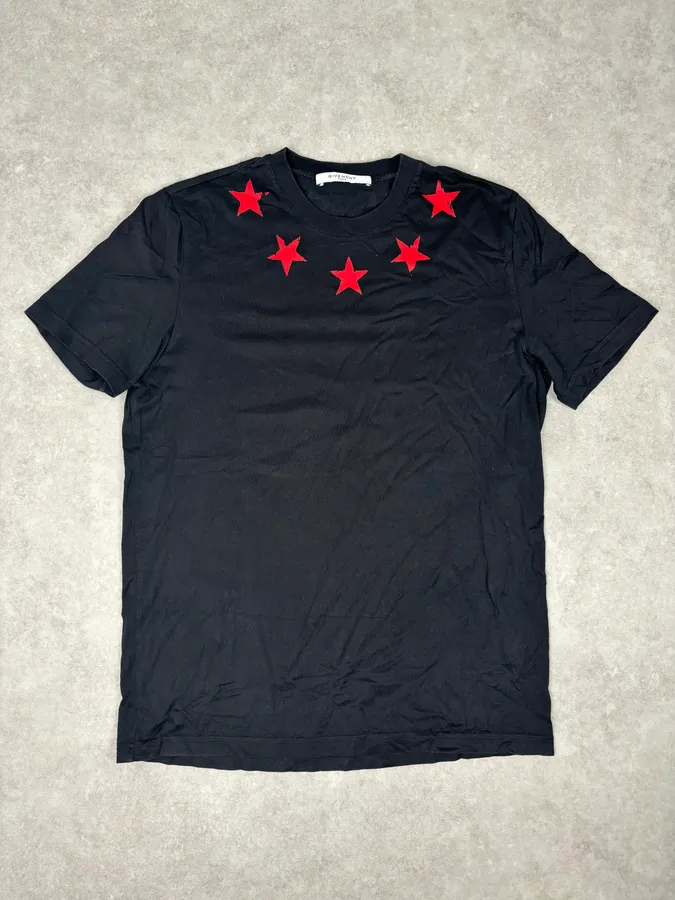 SS2015 Givenchy Black Red Stars T-Shirt by Riccardo Tisci