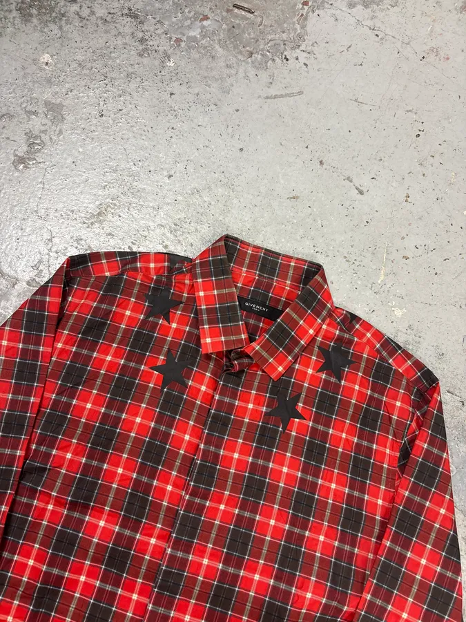 SS2015 Givenchy Red Black Plaid Star Shirt by Riccardo Tisci - Image 4