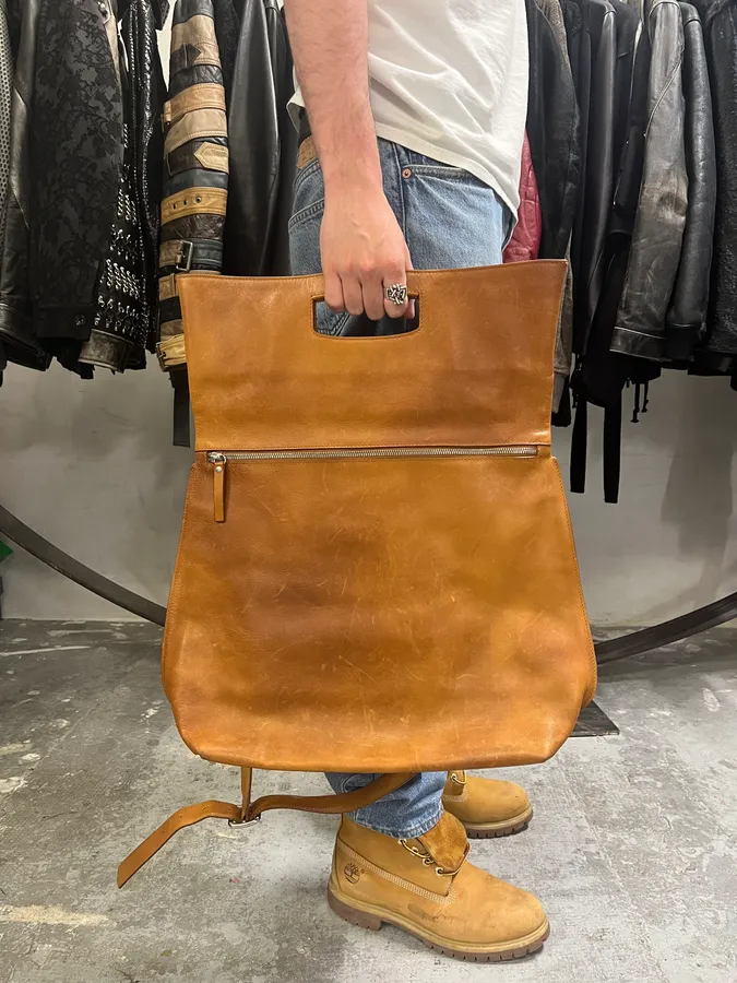 SS2015 Maison Margiela Brown Eroded Leather Artisanal Handle & Soulder Bag - Image 4
