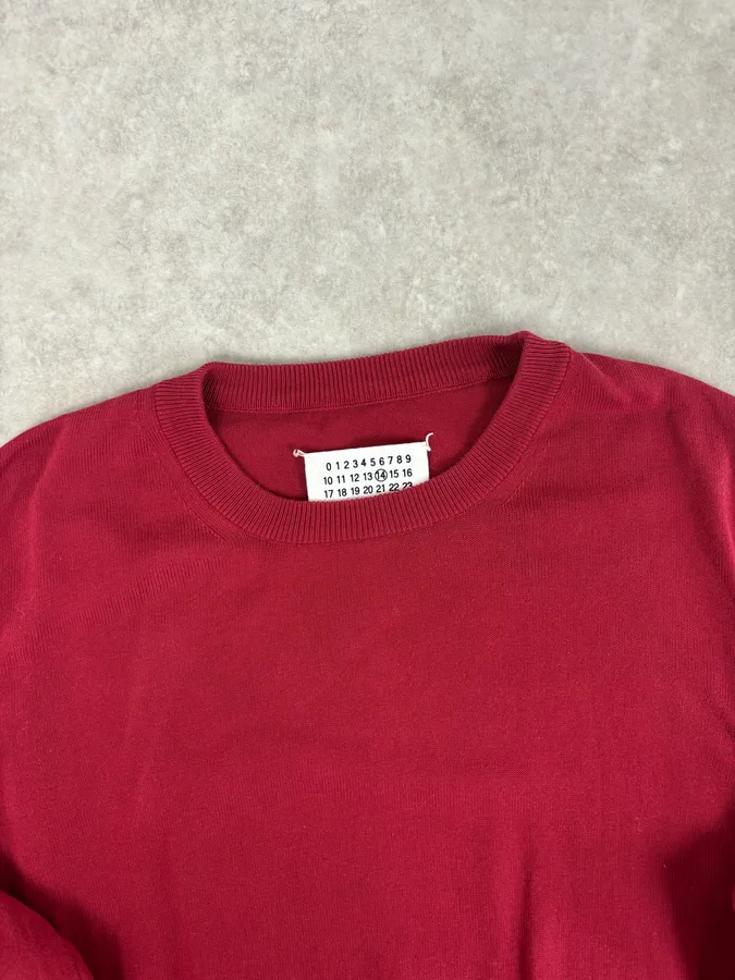 SS2015 Maison Margiela Red Bordeaux Wool Signature Elbow Patch Sweater - Image 5