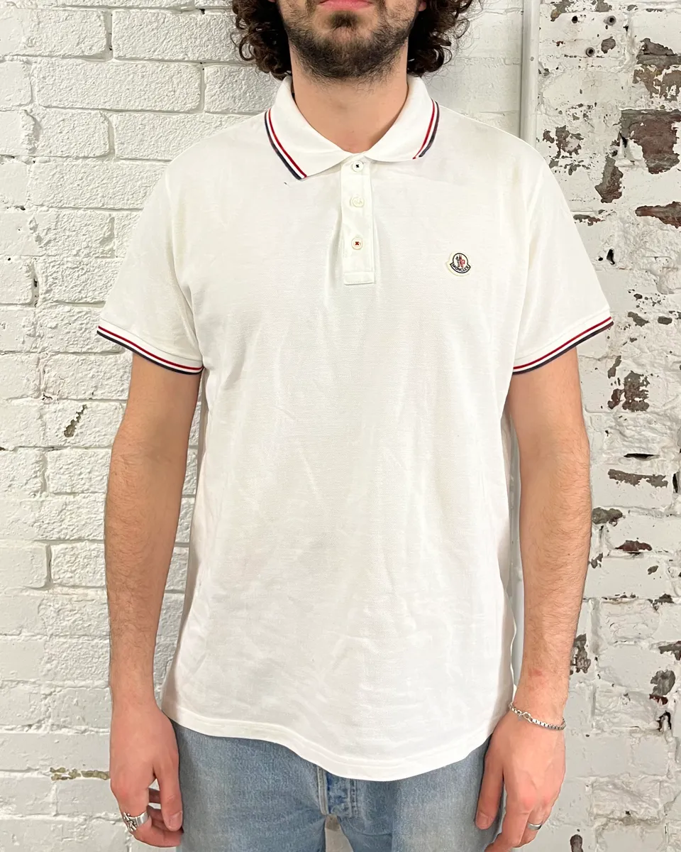 SS2015 Moncler Tricolor Collar White Polo - Image 2