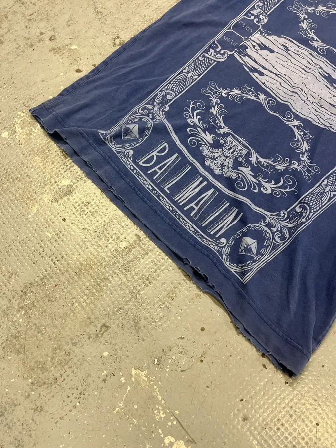 SS2015 Pierre Balmain Royal Blue Distressed T-Shirt - Image 6