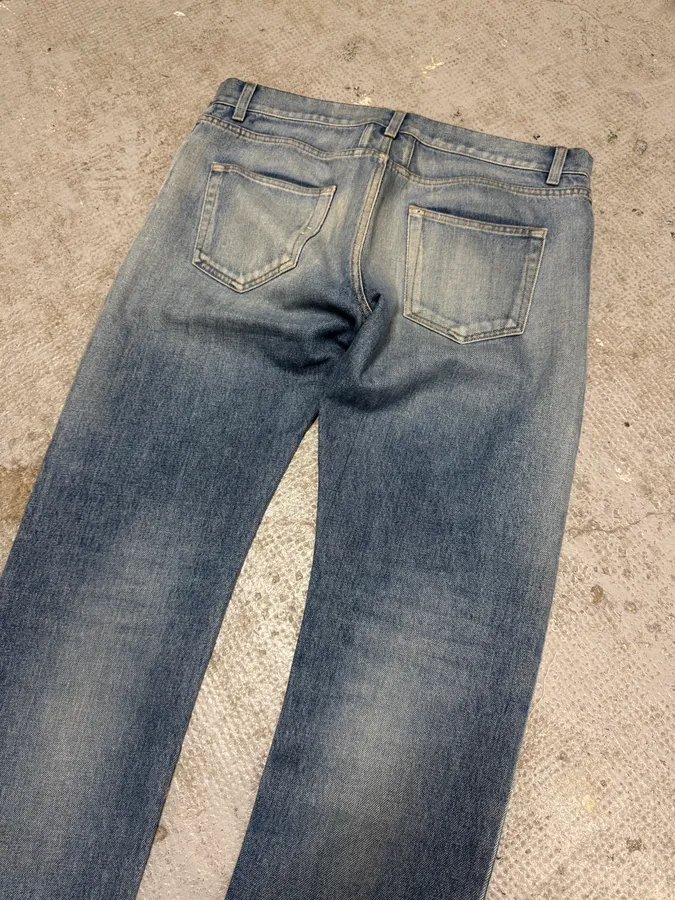 SS2015 Saint Laurent Blue Faded Distressed Slim Denim Jeans - Image 6