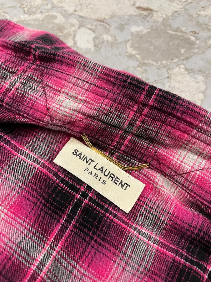 SS2015 Saint Laurent Pink Checkered Flannel Rock Shirt - Image 11