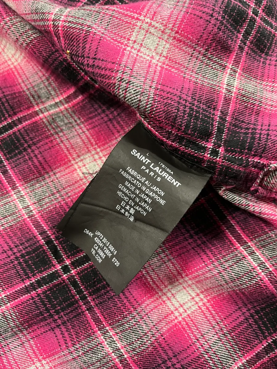 SS2015 Saint Laurent Pink Checkered Flannel Rock Shirt - Image 12