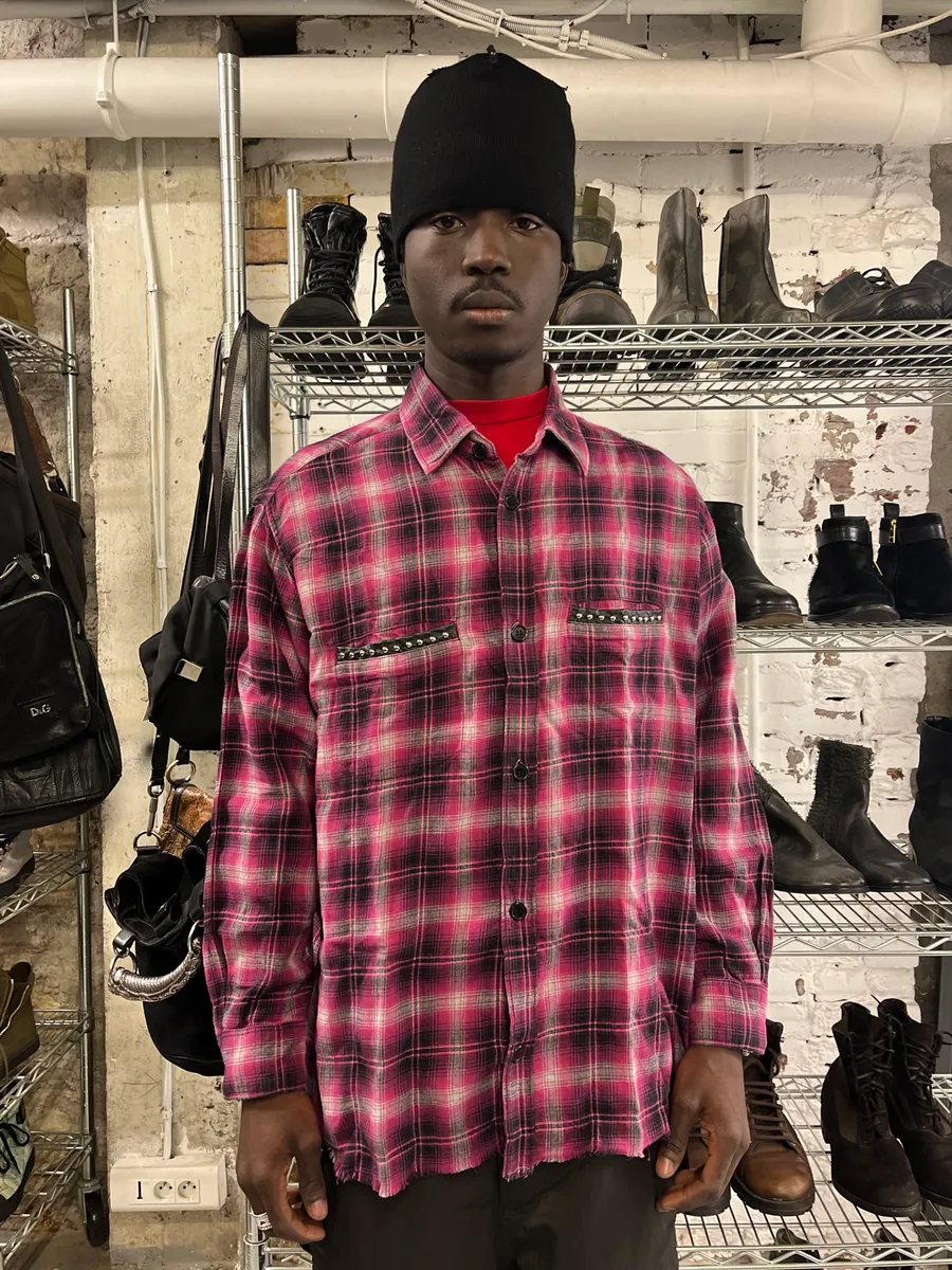SS2015 Saint Laurent Pink Checkered Flannel Rock Shirt - Image 2