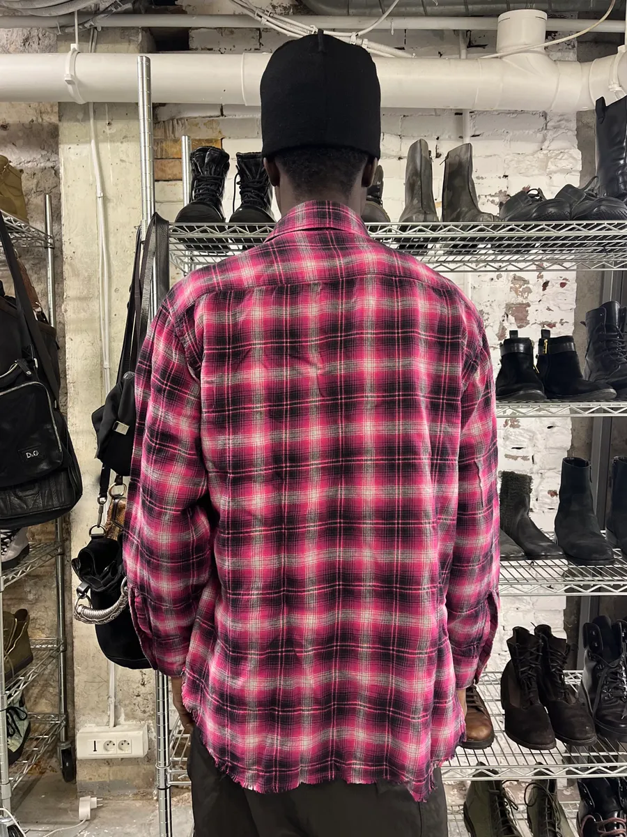 SS2015 Saint Laurent Pink Checkered Flannel Rock Shirt - Image 3