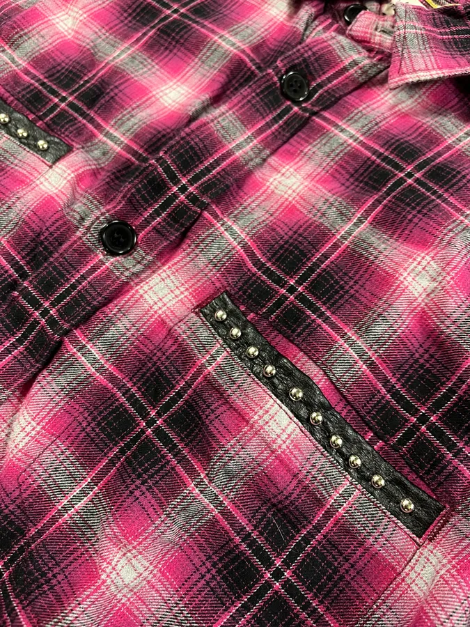 SS2015 Saint Laurent Pink Checkered Flannel Rock Shirt - Image 8
