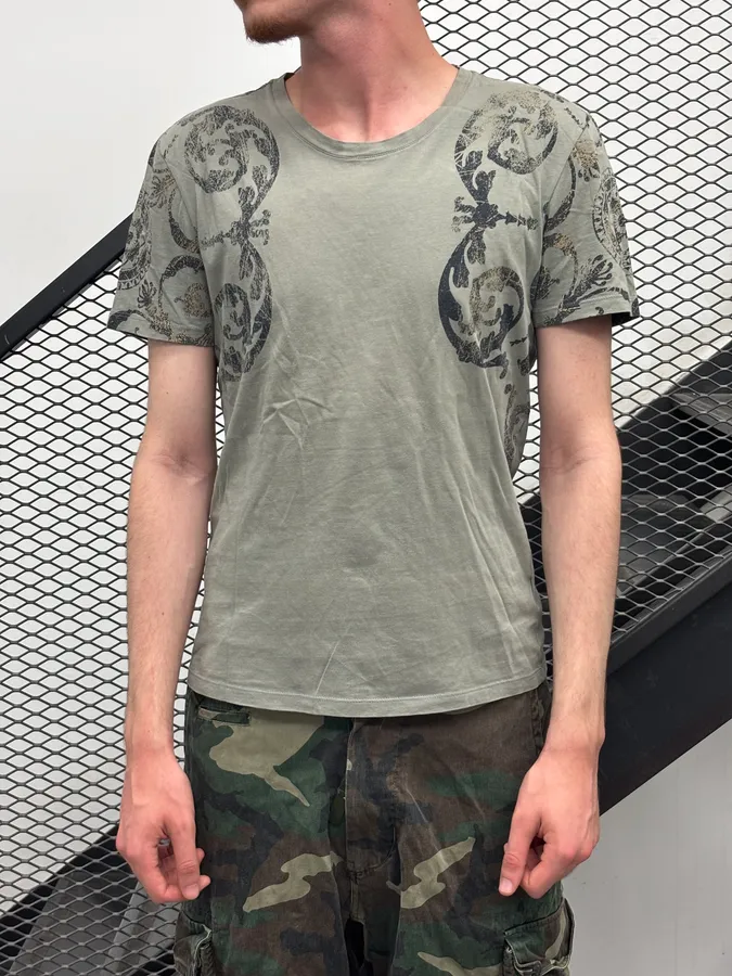 SS2015 Versace Faded Khaki Baroque Royal T-Shirt - Image 2