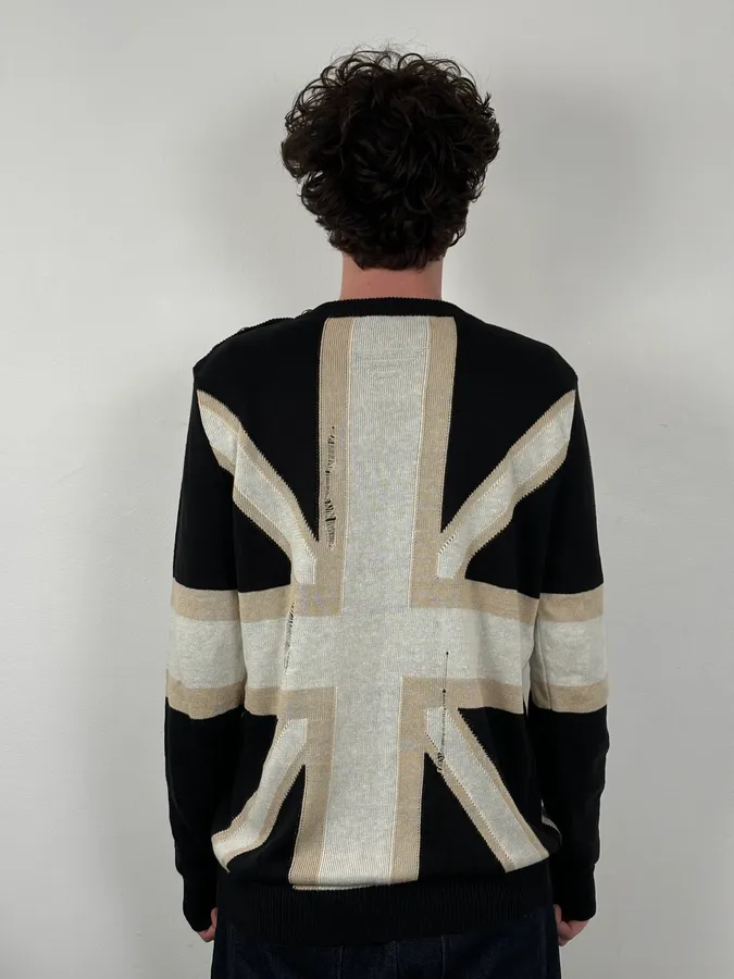 SS2016 Balmain Black Union Jack Wool Distressed Sweater - Image 3