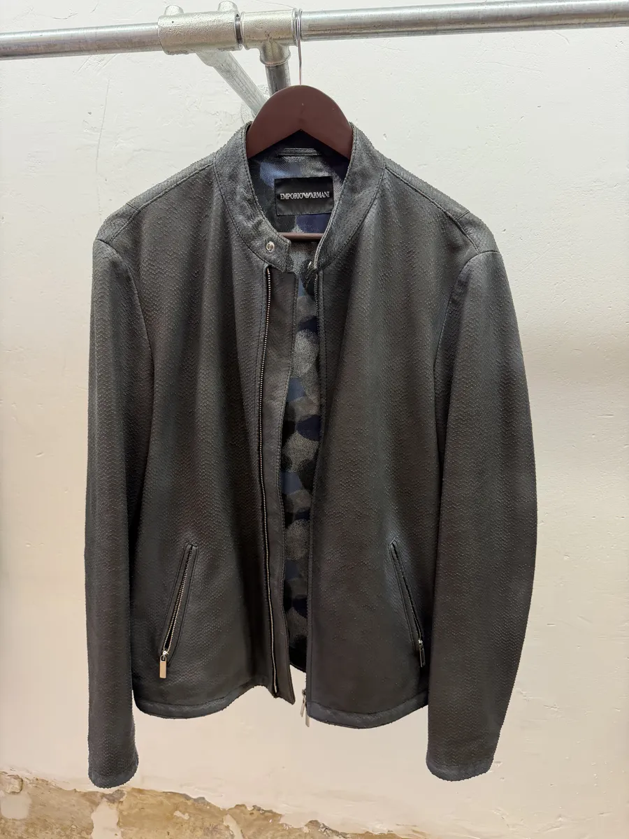 SS2016 Emporio Armani Blue Python Embossed Leather Jacket - Image 7