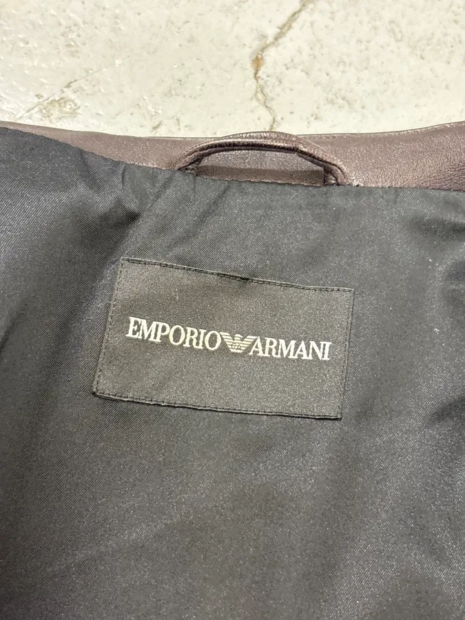 SS2016 Emporio Armani Brown Leather Biker Jacket - Image 9