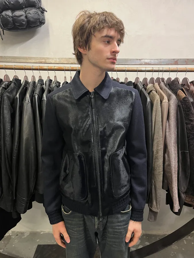 SS2016 Emporio Armani Navy Black Pony Hair Light Jacket - Image 2