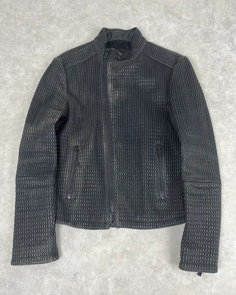 SS2016 Emporio Armani Woven Asymmetrical Leather Jacket