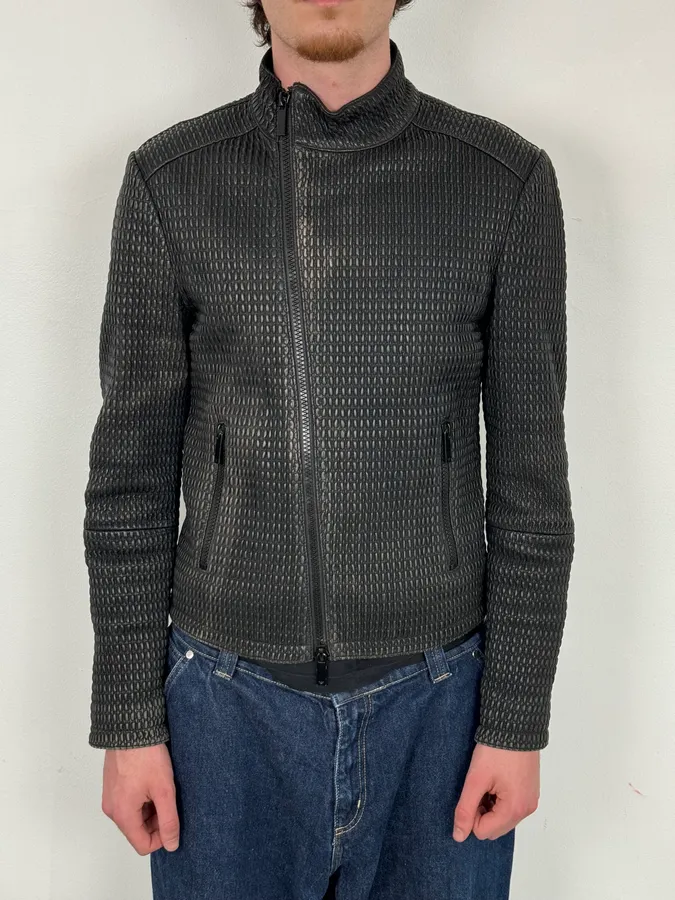 SS2016 Emporio Armani Woven Asymmetrical Leather Jacket - Image 2
