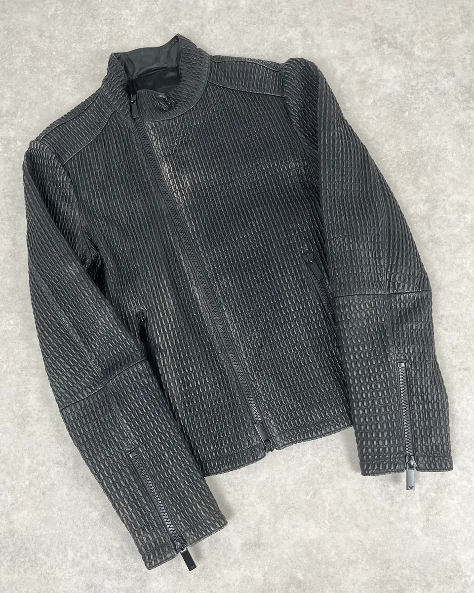 SS2016 Emporio Armani Woven Asymmetrical Leather Jacket - Image 4