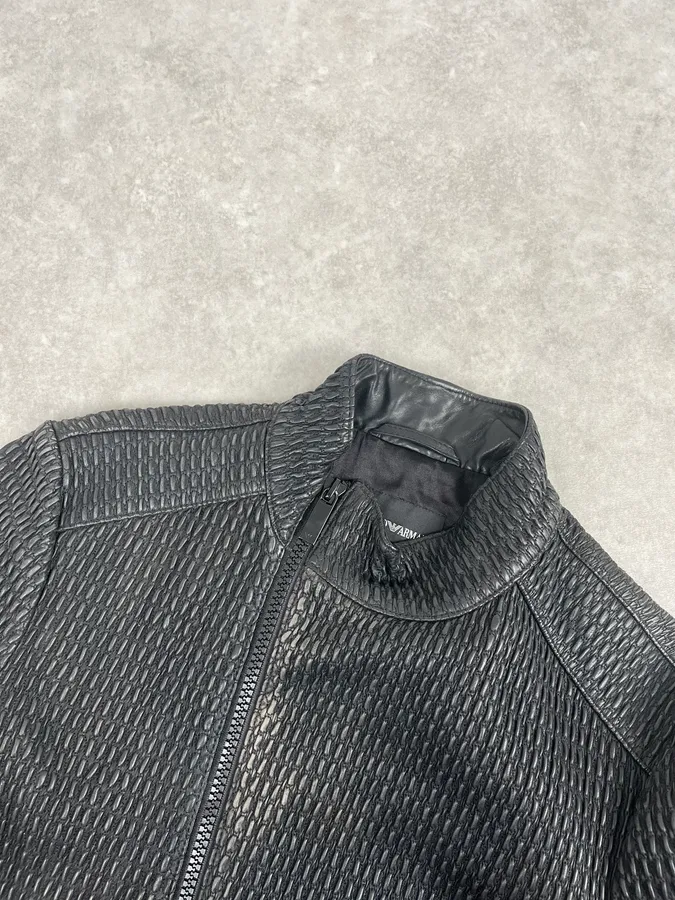 SS2016 Emporio Armani Woven Asymmetrical Leather Jacket - Image 5
