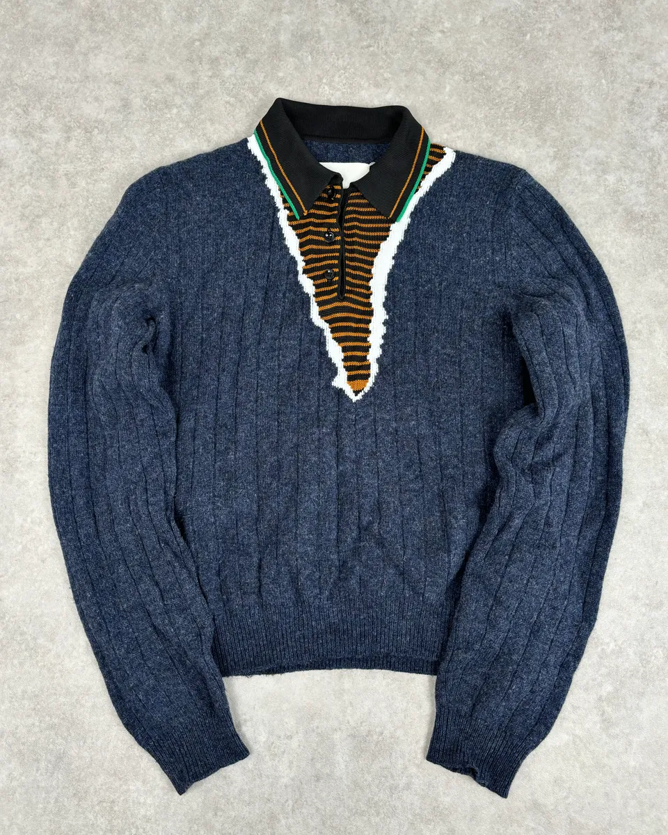 SS2016 Maison Margiela Navy Trompe Loeil Polo Sweater
