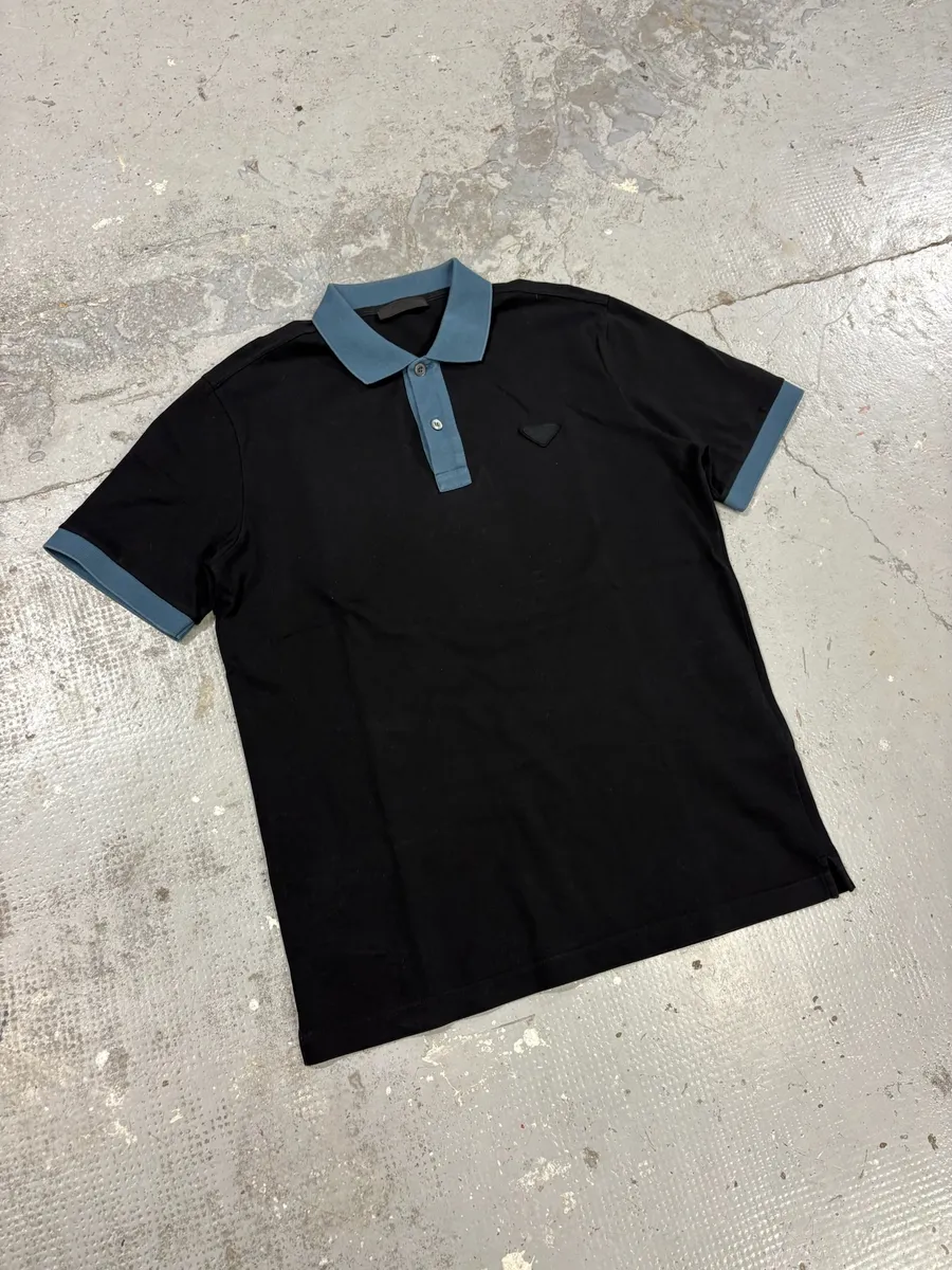 SS2016 Prada Black Signature Blue Collar Polo Shirt - Image 5