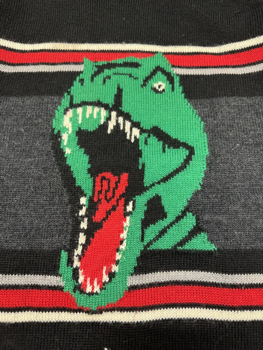 SS2016 Saint Laurent Black & Grey Wool Dinosaur Sweater - Image 10