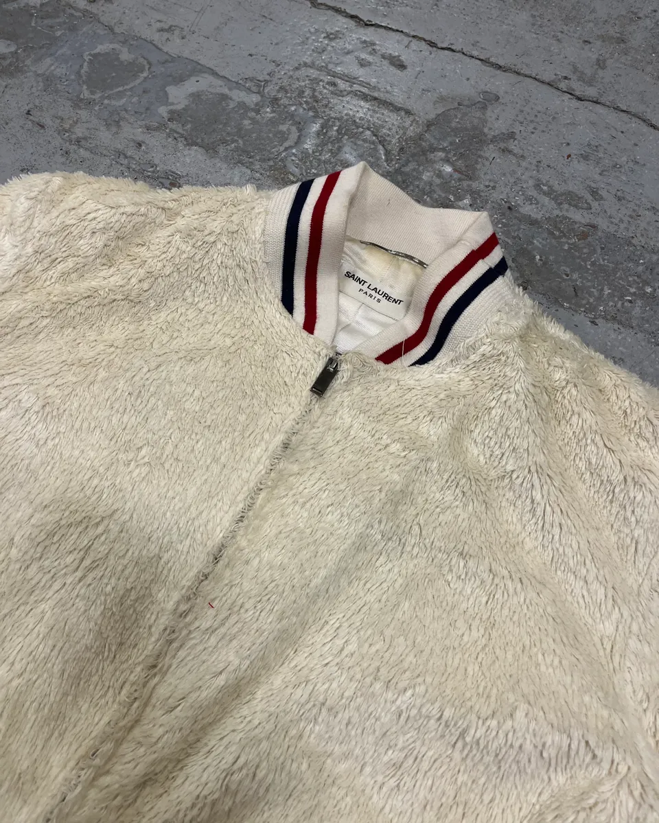 SS2016 Saint Laurent Cream Faux Fur Bomber Jacket - Image 5