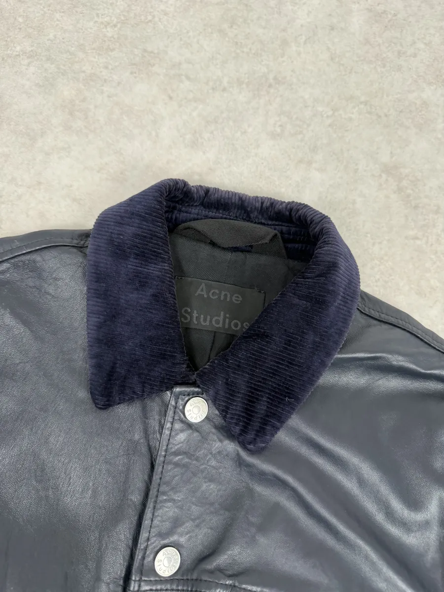 SS2017 Acne Studios Arno Velvet Collar Navy Leather Jacket - Image 10