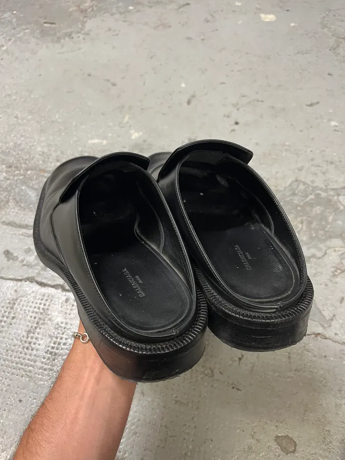 SS2017 Balenciaga Black Leather Loafer Clog Mules - Image 6