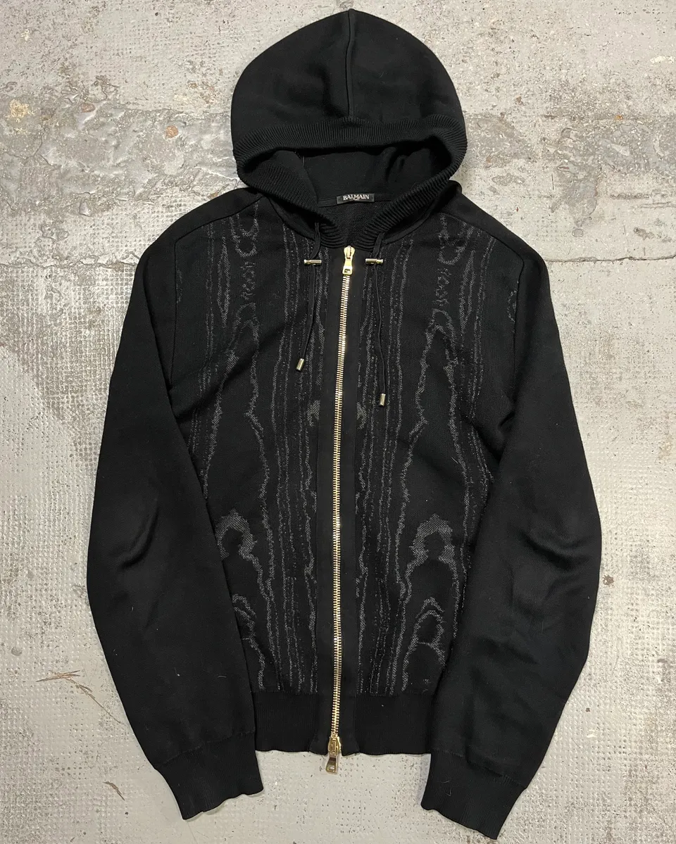 SS2017 Balmain Metallic Zip-Up Black Marble Effect Hoodie