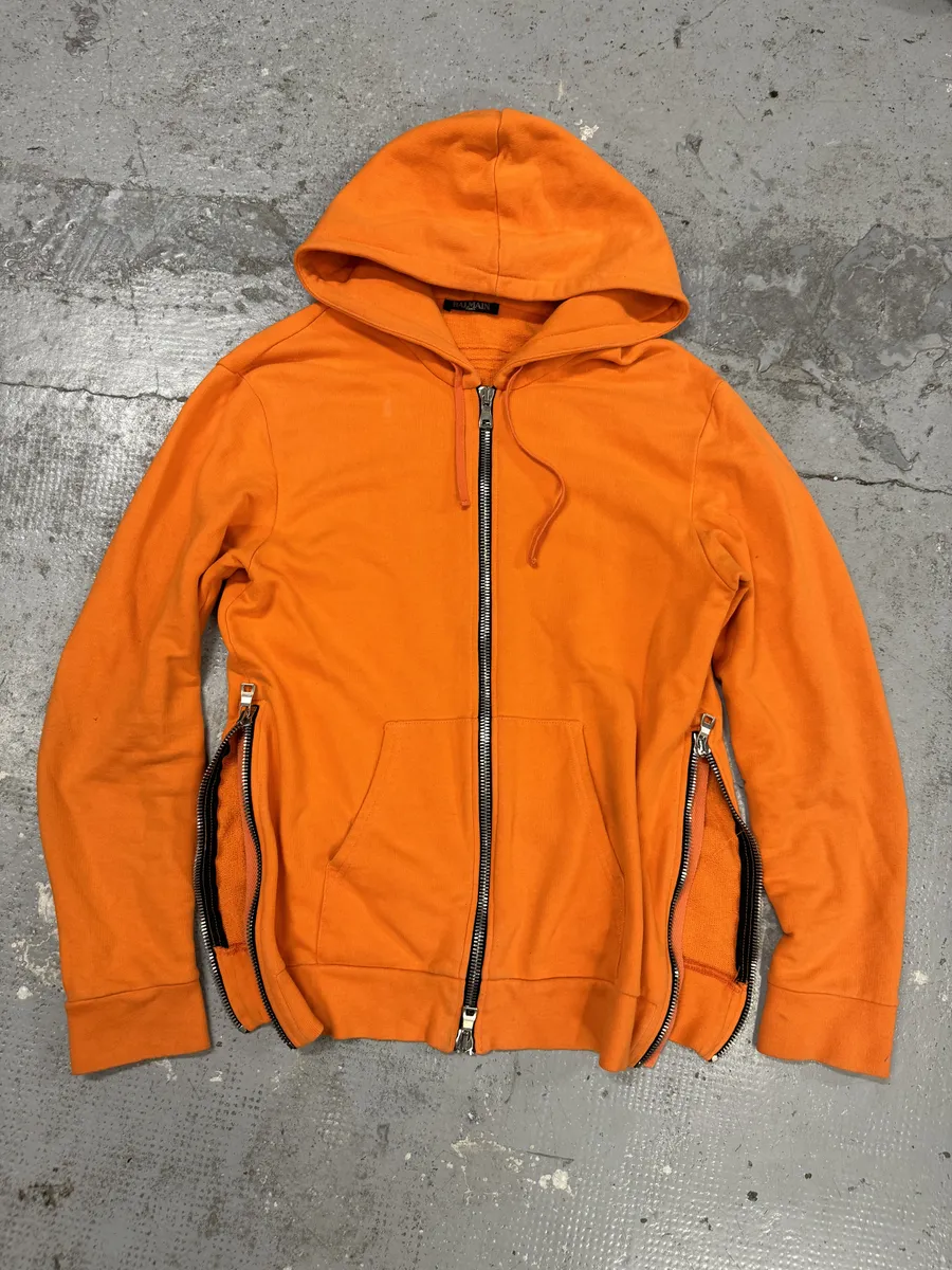 SS2017 Balmain Side Zips Orange Zip-up Hoodie - Image 6