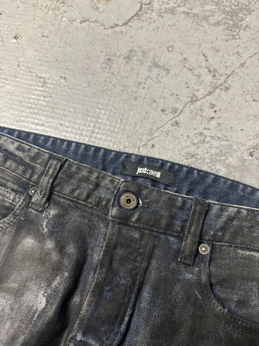 SS2017 Cavalli Black Waxed Brut Denim Skinny Jeans - Image 9