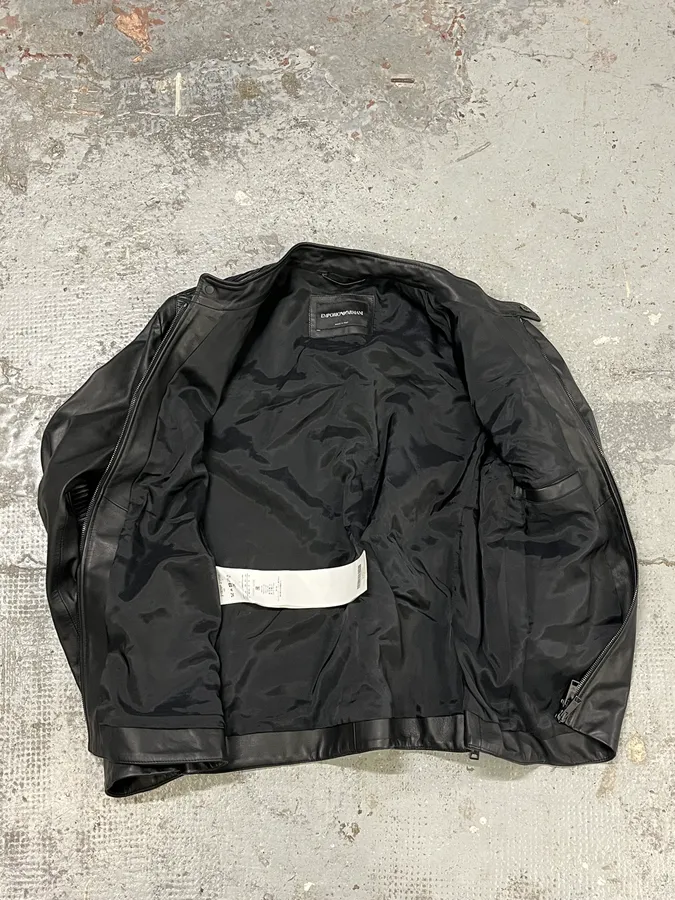 SS2017 Emporio Armani Biker Padded Black Leather Jacket - Image 8